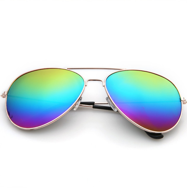 Metal aviator sunglasses with rainbow mirror lenses