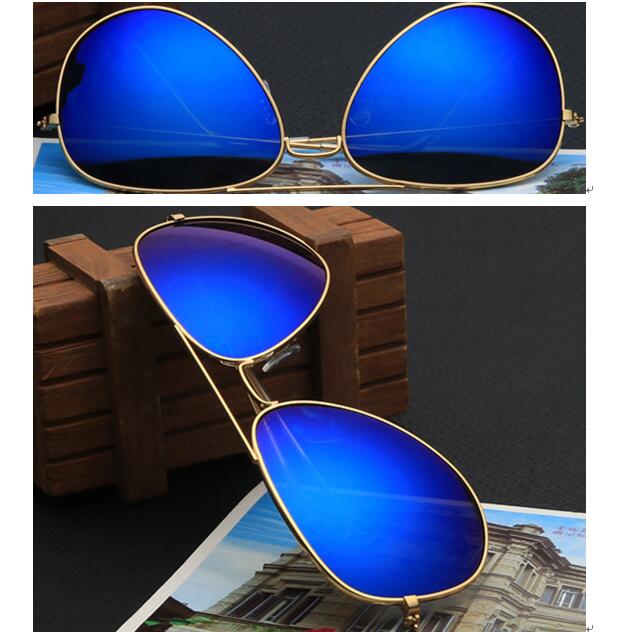 Metal aviator sunglasses with blue lenses